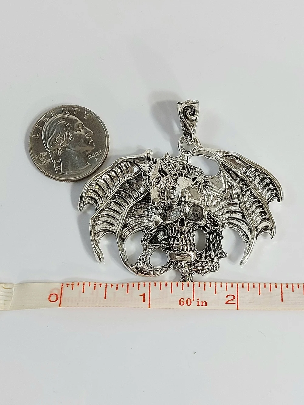 Silver Dragon Skull Pendant Necklace - Gothic Home Accent